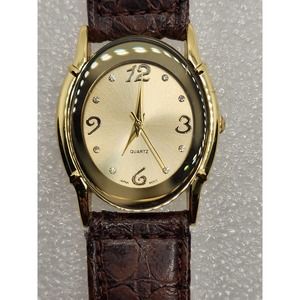 BWC 29mm Quartz Oval Dial watch 19mm band gold gem faux diamond accent fashion